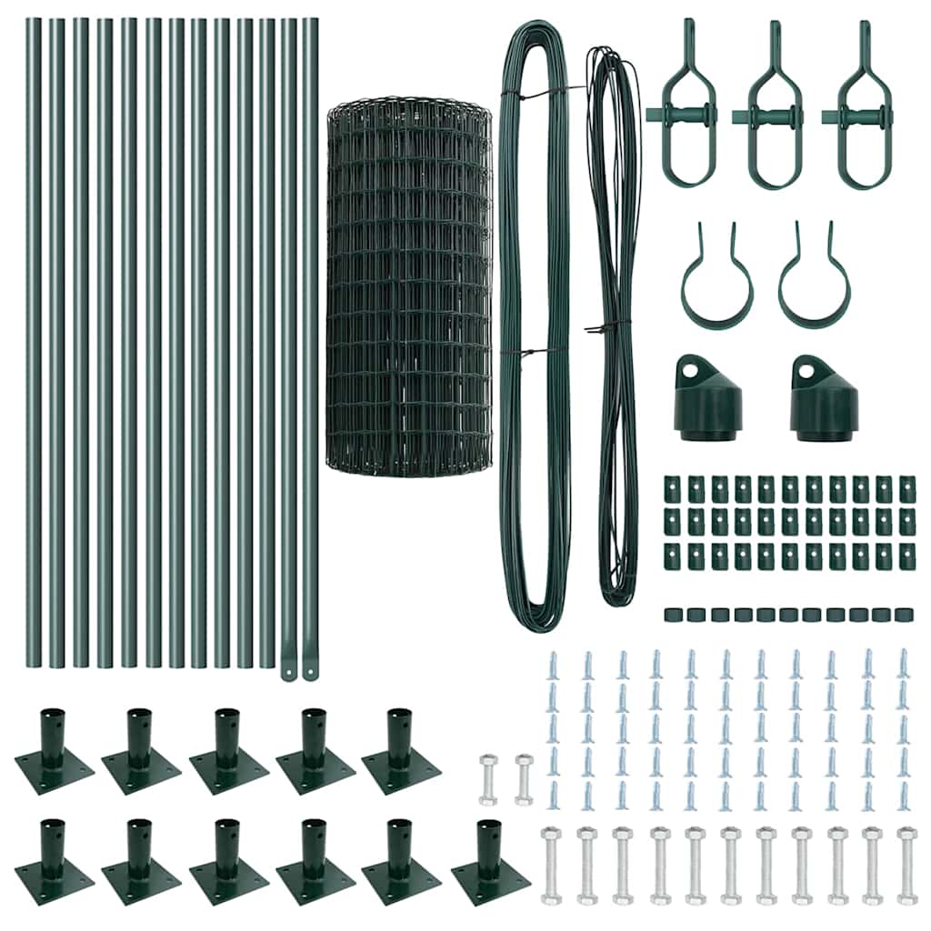 Euro Fence with Concrete Base 25 x 0.6 m PVC-Coated Steel Green