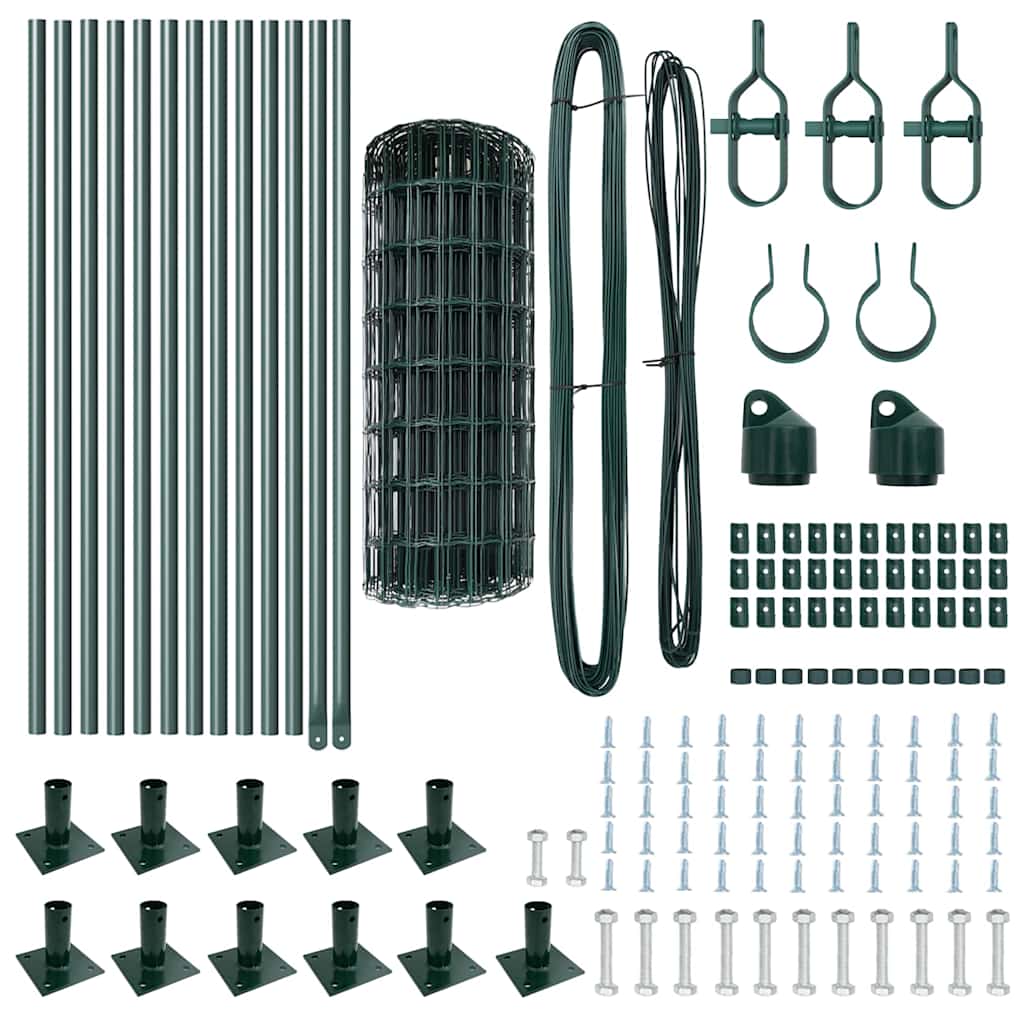Euro Fence with Concrete Base 25 x 0.6 m PVC-Coated Steel Green