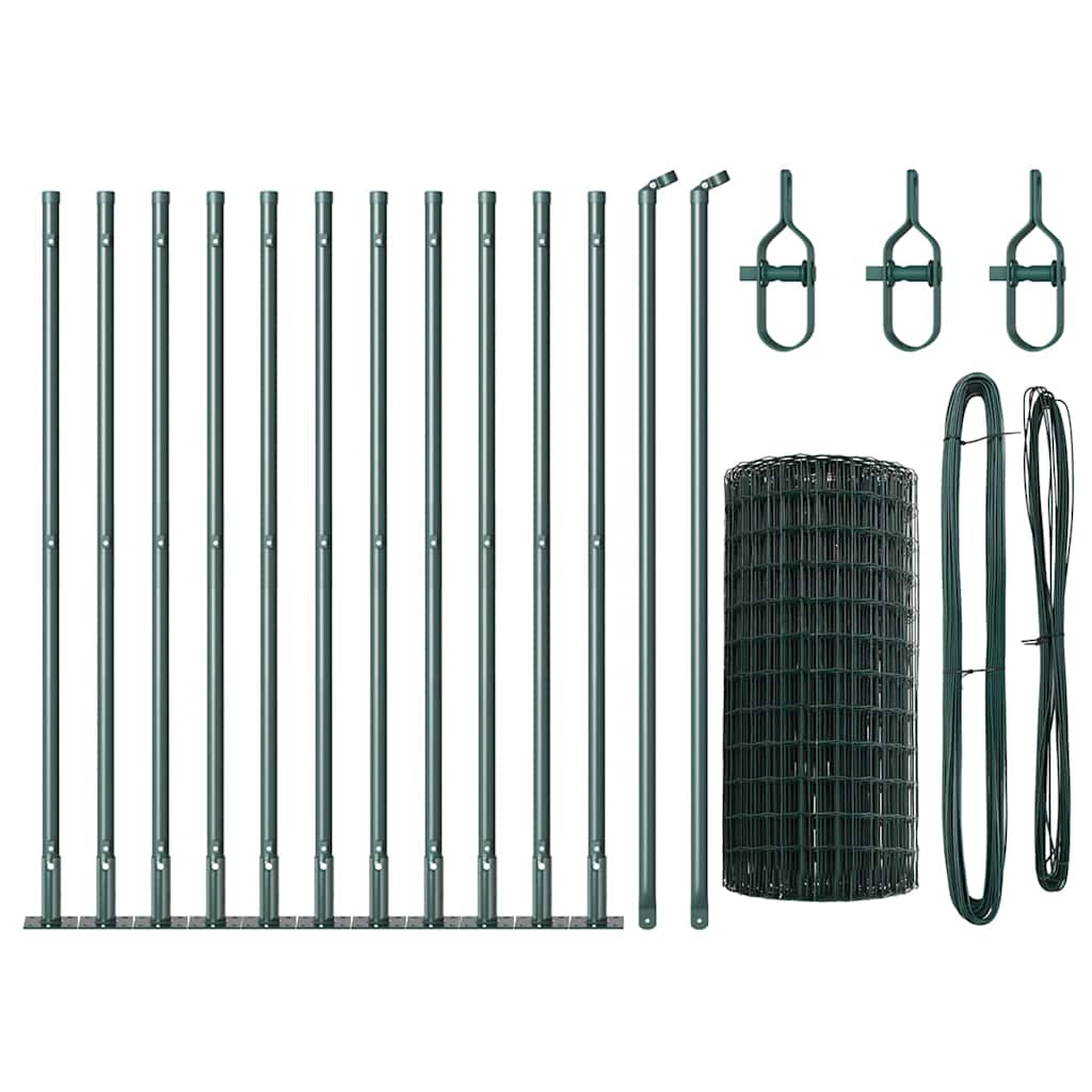 Euro Fence with Concrete Base 25 x 0.6 m PVC-Coated Steel Green