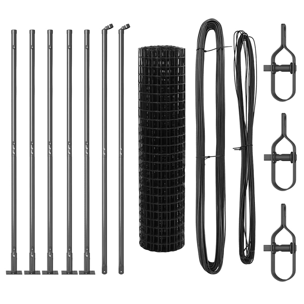 Fence with Post Grey 1 x 10 m Steel and PVC