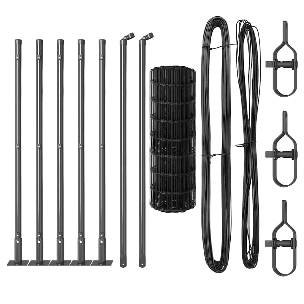Euro Fence with Concrete Base 10 x 0.4 m PVC-Coated Steel Grey