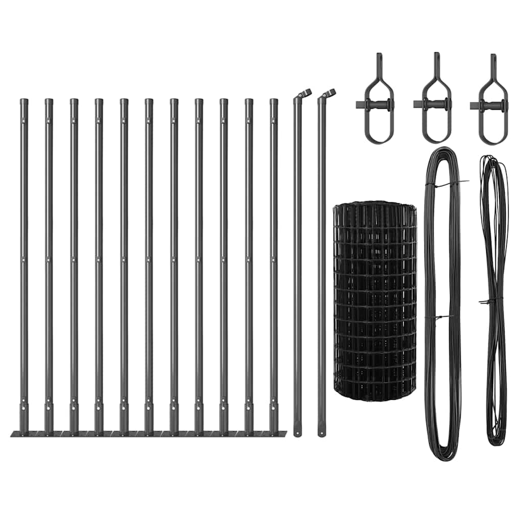 Euro Fence with Concrete Base 25 x 0.4 m PVC-Coated Steel Grey
