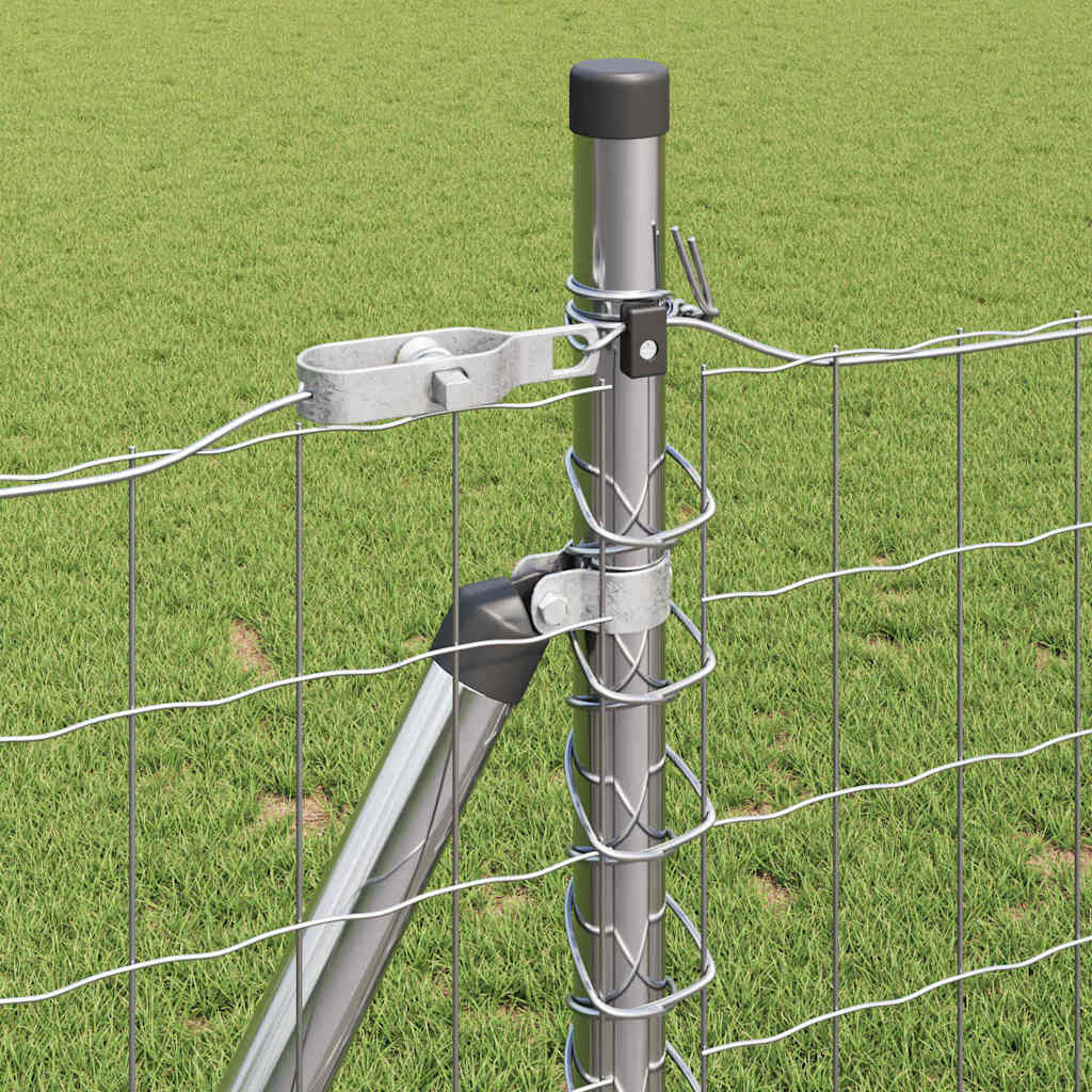 Fence with Post Silver 0.8 x 10 m Steel