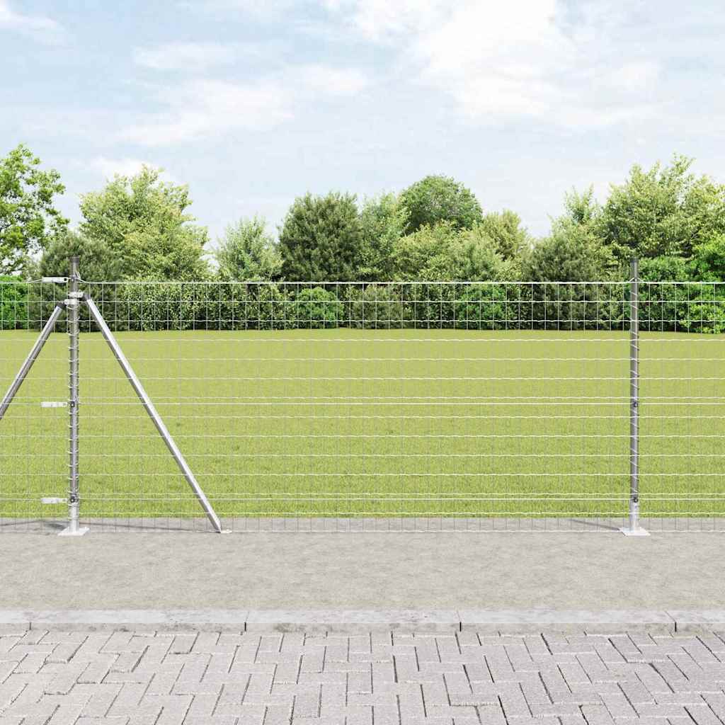 Fence with Post Silver 0.8 x 10 m Steel