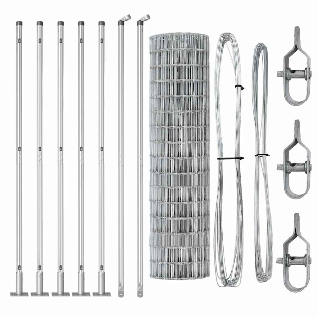 Fence with Post Silver 0.8 x 10 m Steel