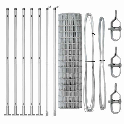 Fence with Post Silver 0.8 x 10 m Steel