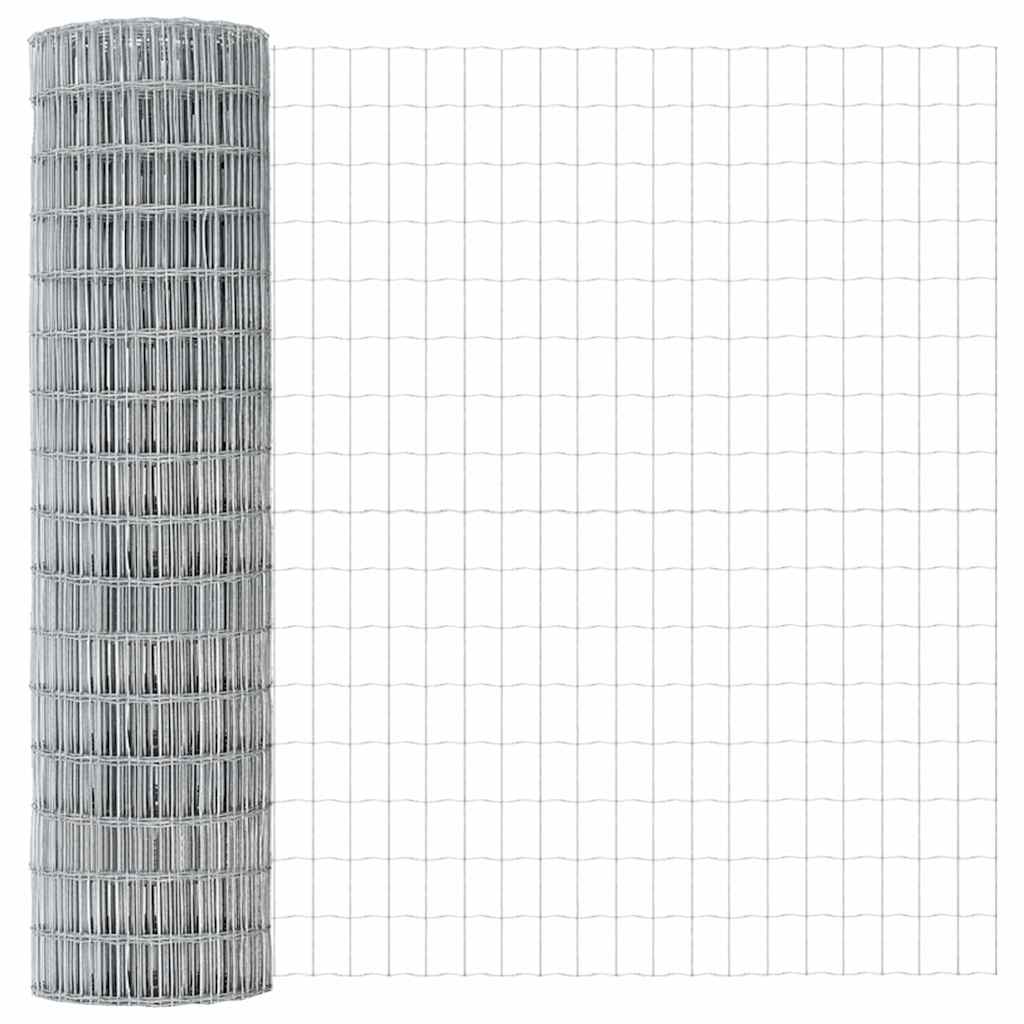 Fence with Post Silver 0.8 x 10 m Steel