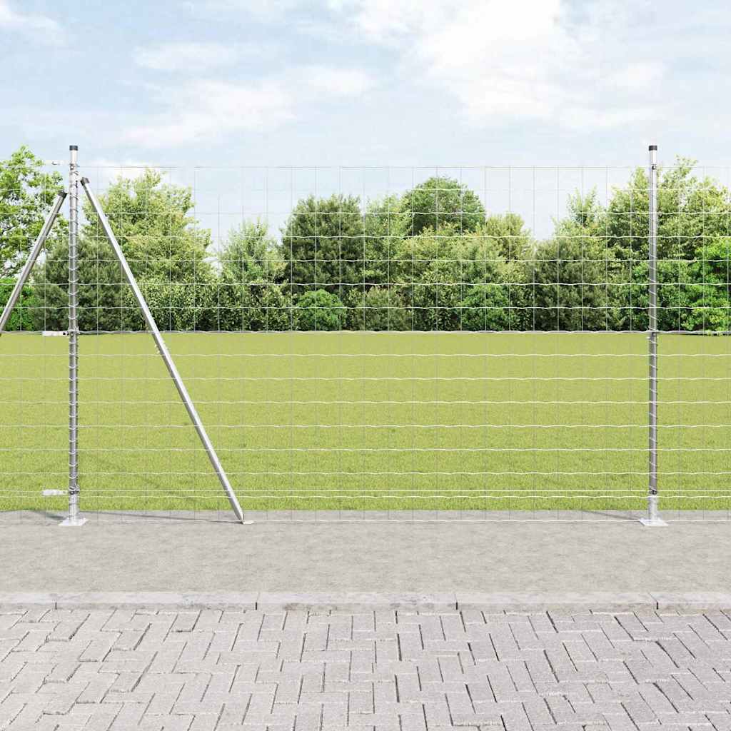 Outdoor Euro Fence with Concrete Base 10 x 1.5 m Silver Mesh
