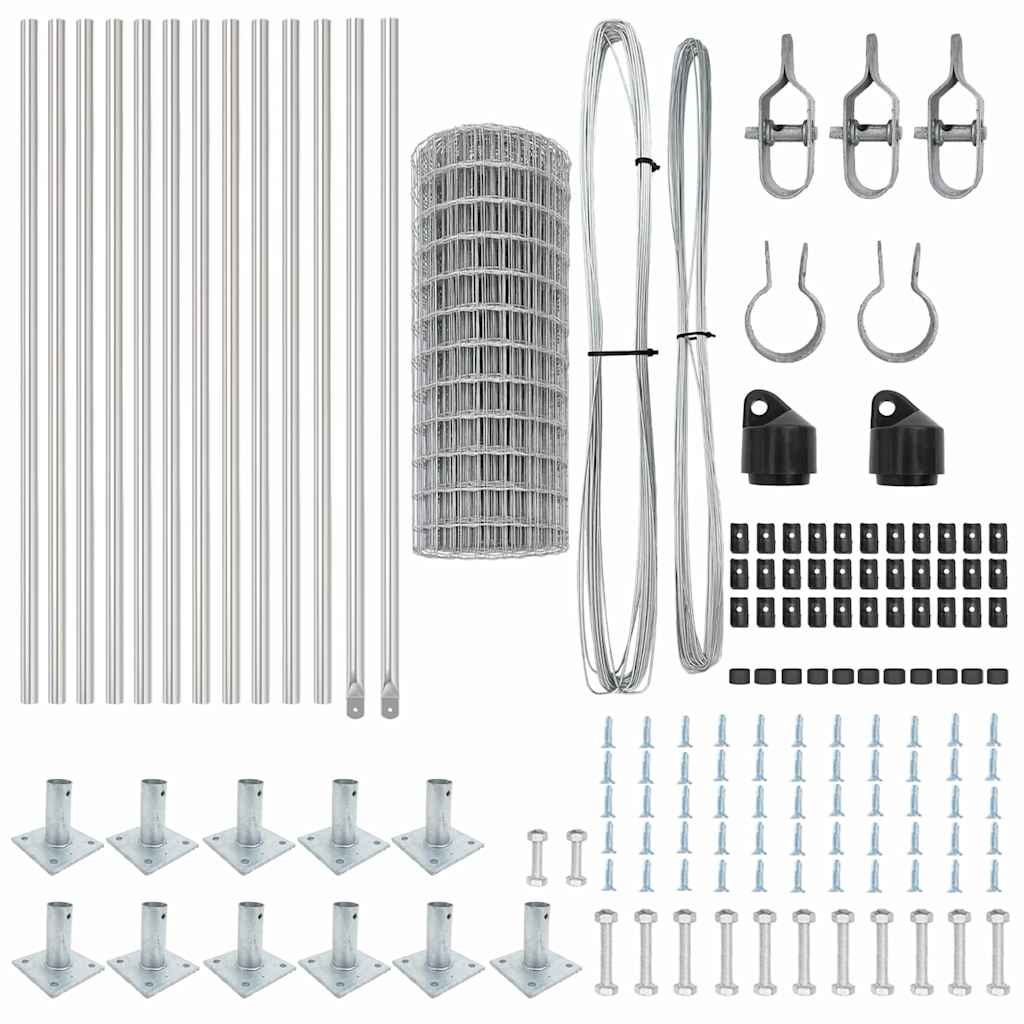 Outdoor Euro Fence with Concrete Base 25 x 0.6 m Silver Mesh