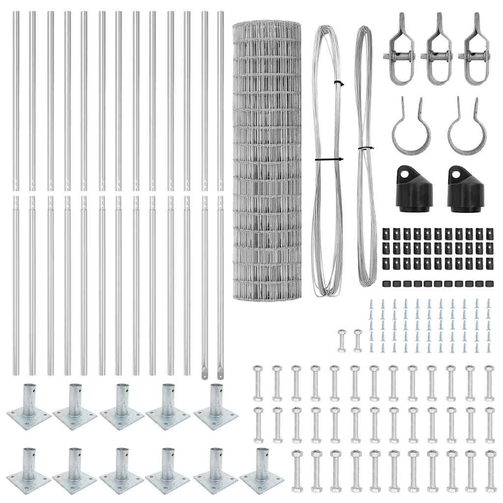Fence with Post Silver 1.2 x 25 m Steel