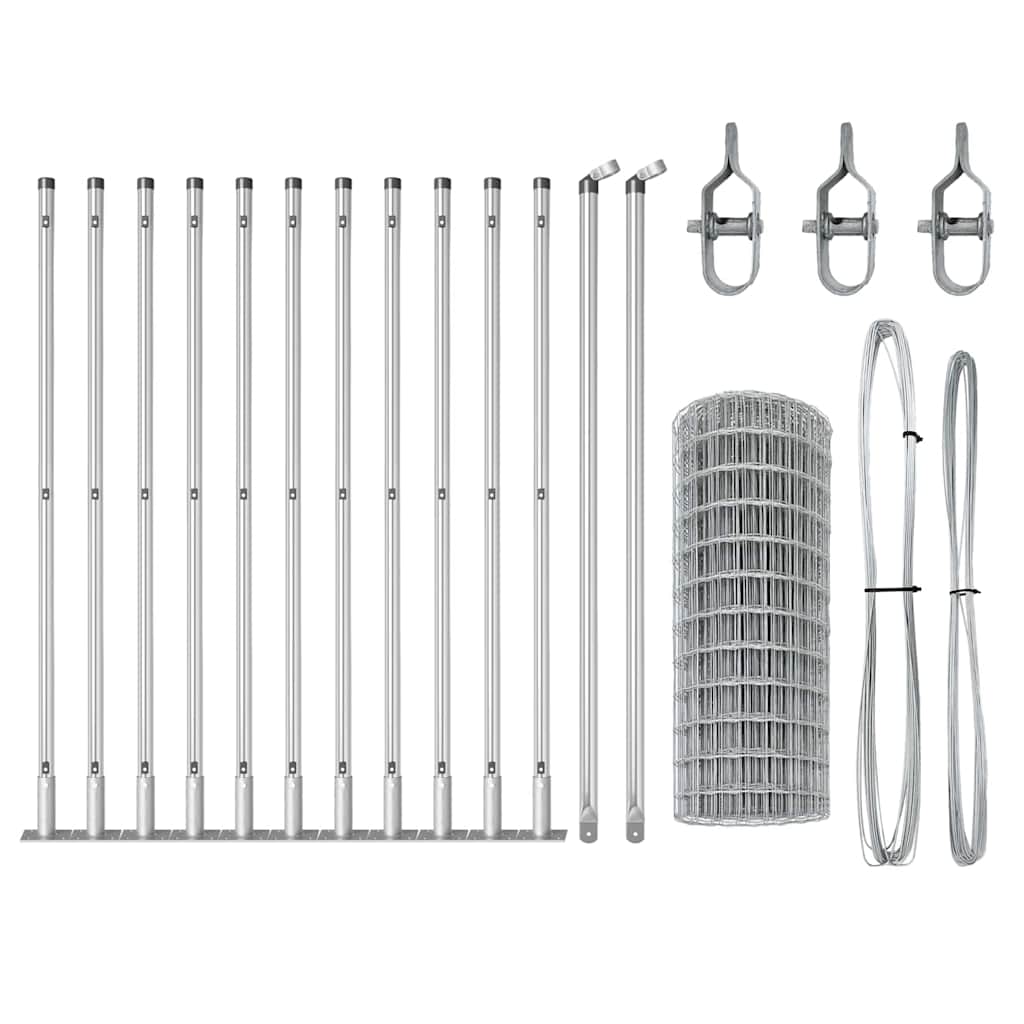 Outdoor Euro Fence with Concrete Base 50 x 0.4 m Silver Mesh