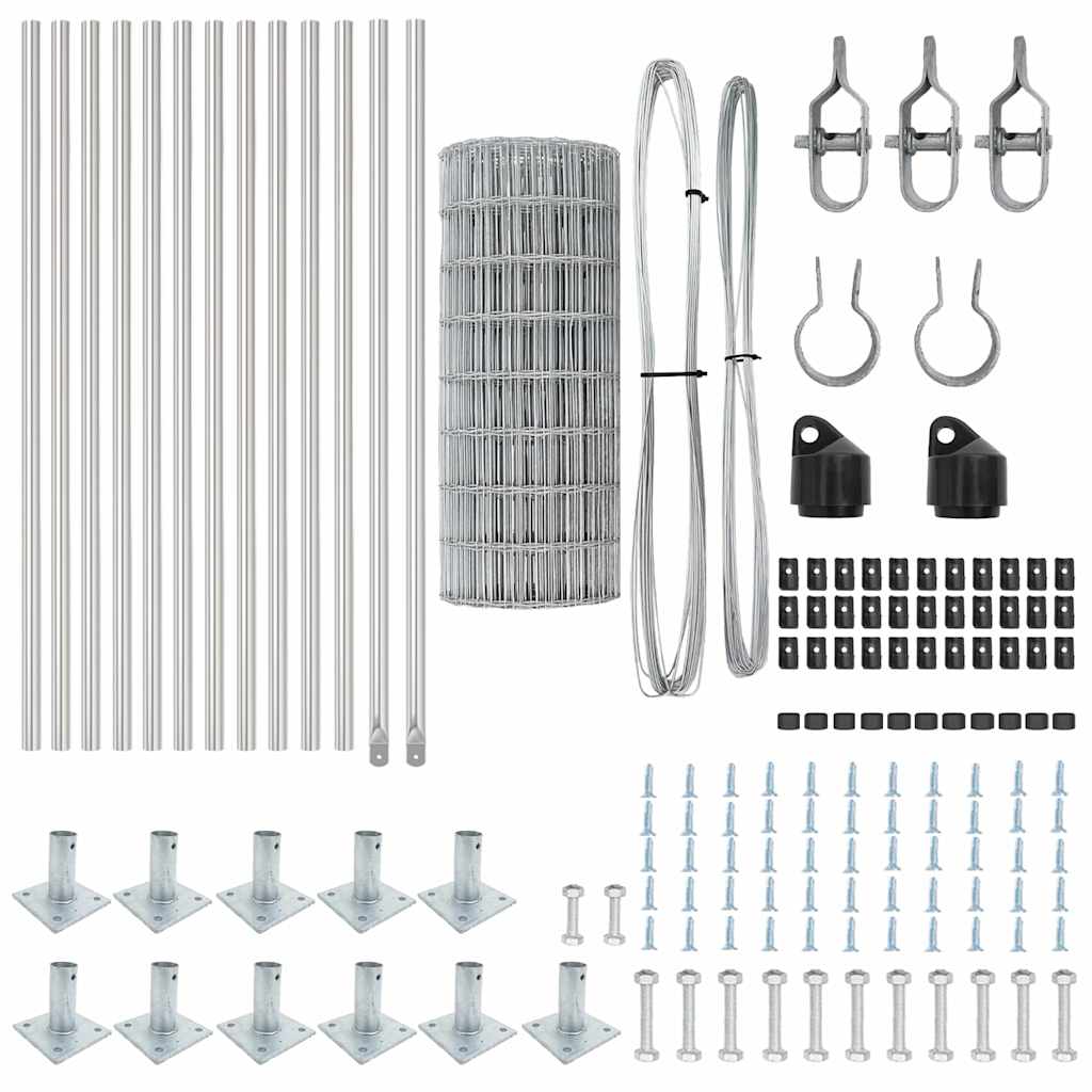 Outdoor Euro Fence with Concrete Base 50 x 0.4 m Silver Mesh