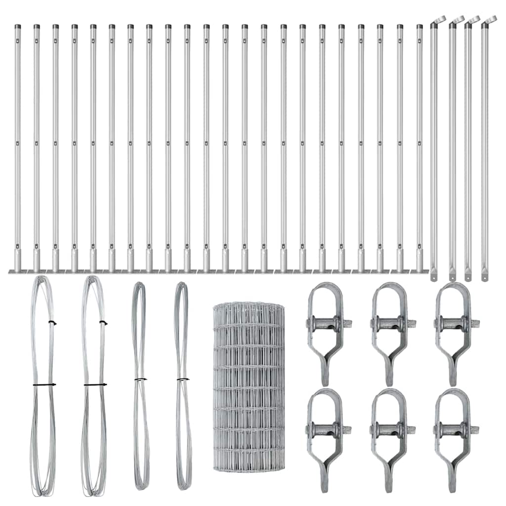 Outdoor Euro Fence with Concrete Base 50 x 0.4 m Silver Mesh