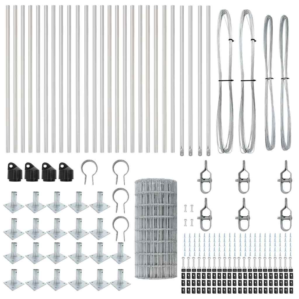 Outdoor Euro Fence with Concrete Base 50 x 0.6 m Silver Mesh