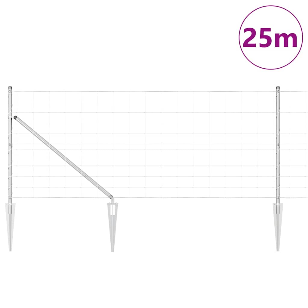 Welded Wire Fence with Spikes 25 x 1 m Galvanised Steel Silver
