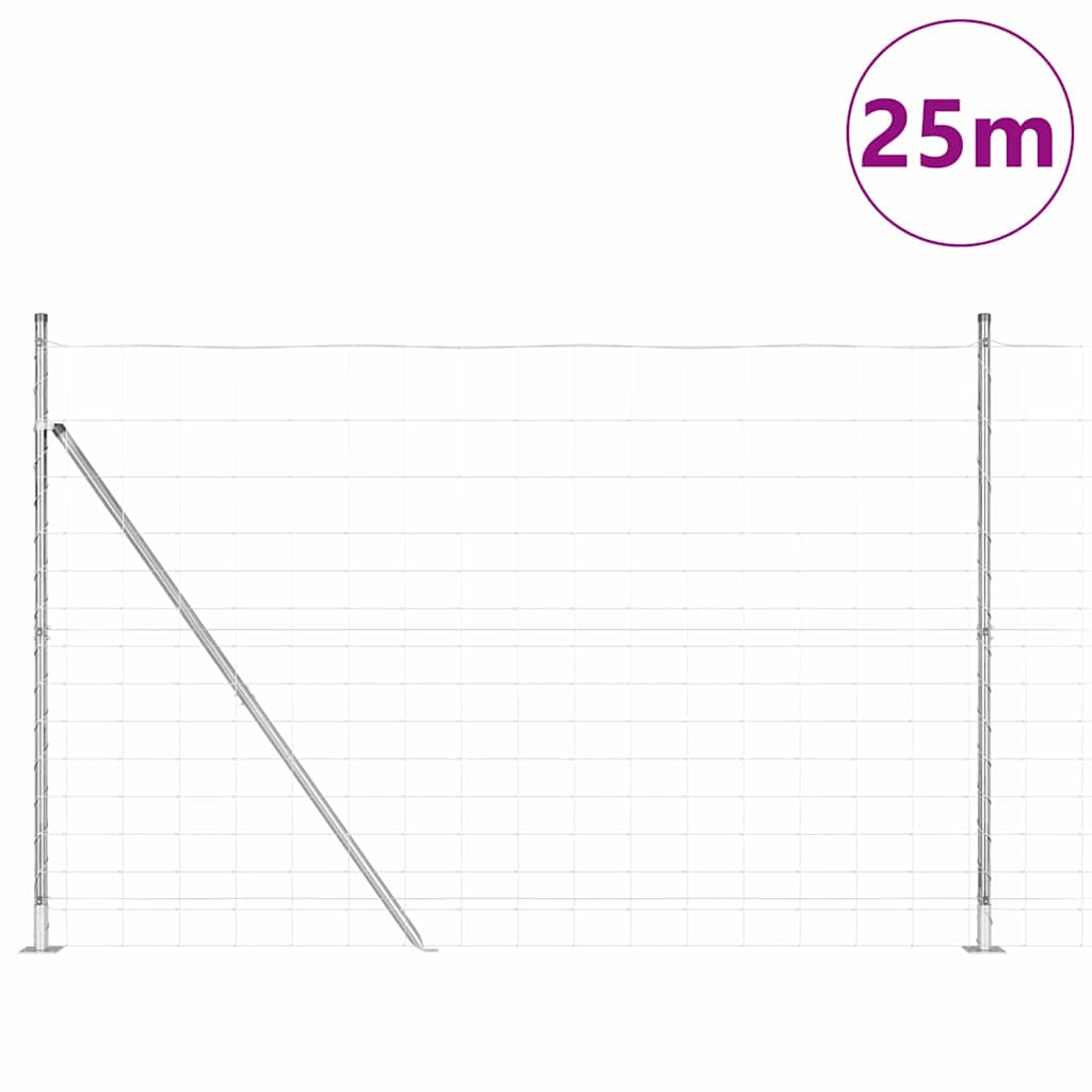 Welded Wire Fence with Concrete Base 25 x 1.6 m Silver Mesh