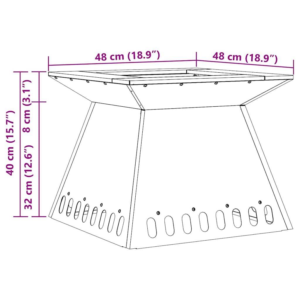 Fire Pit Black 48 x 48 x 40 cm Weathering Steel