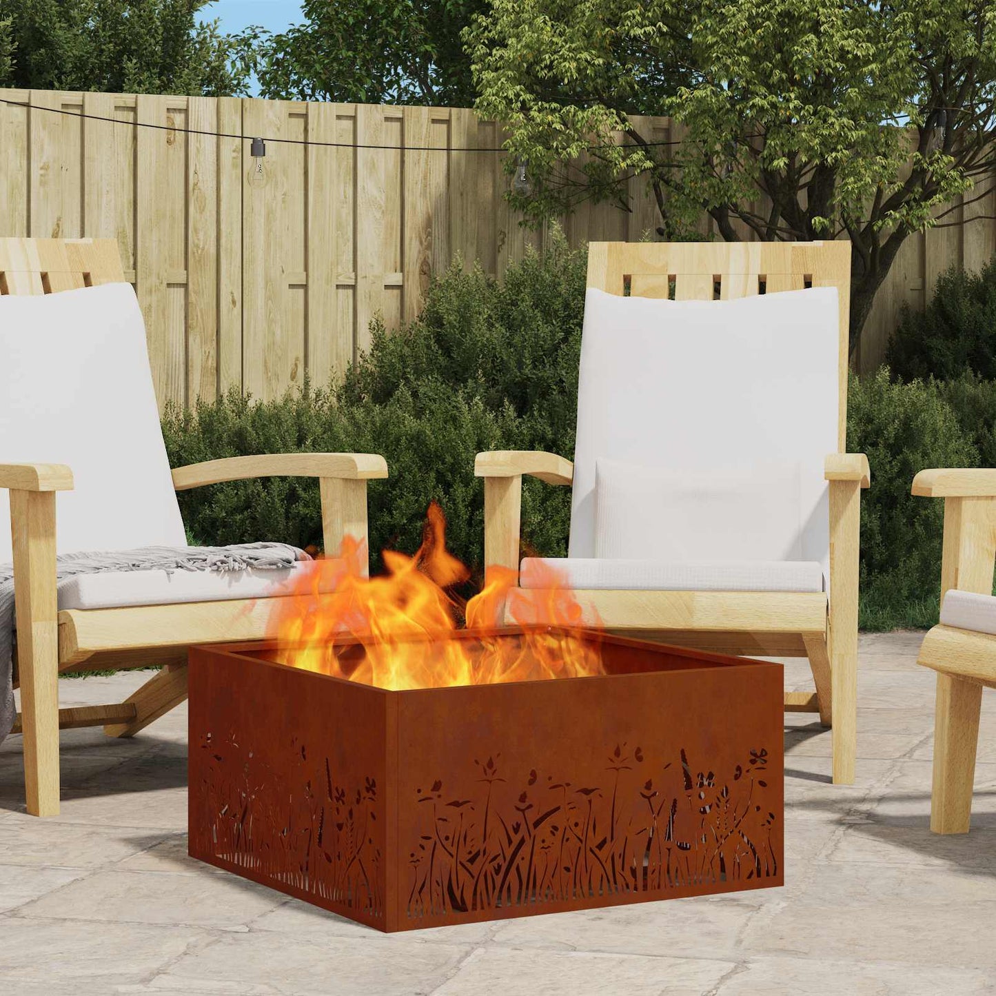 Fire Pit Rusty 60 x 60 x 30 cm Weathering Steel