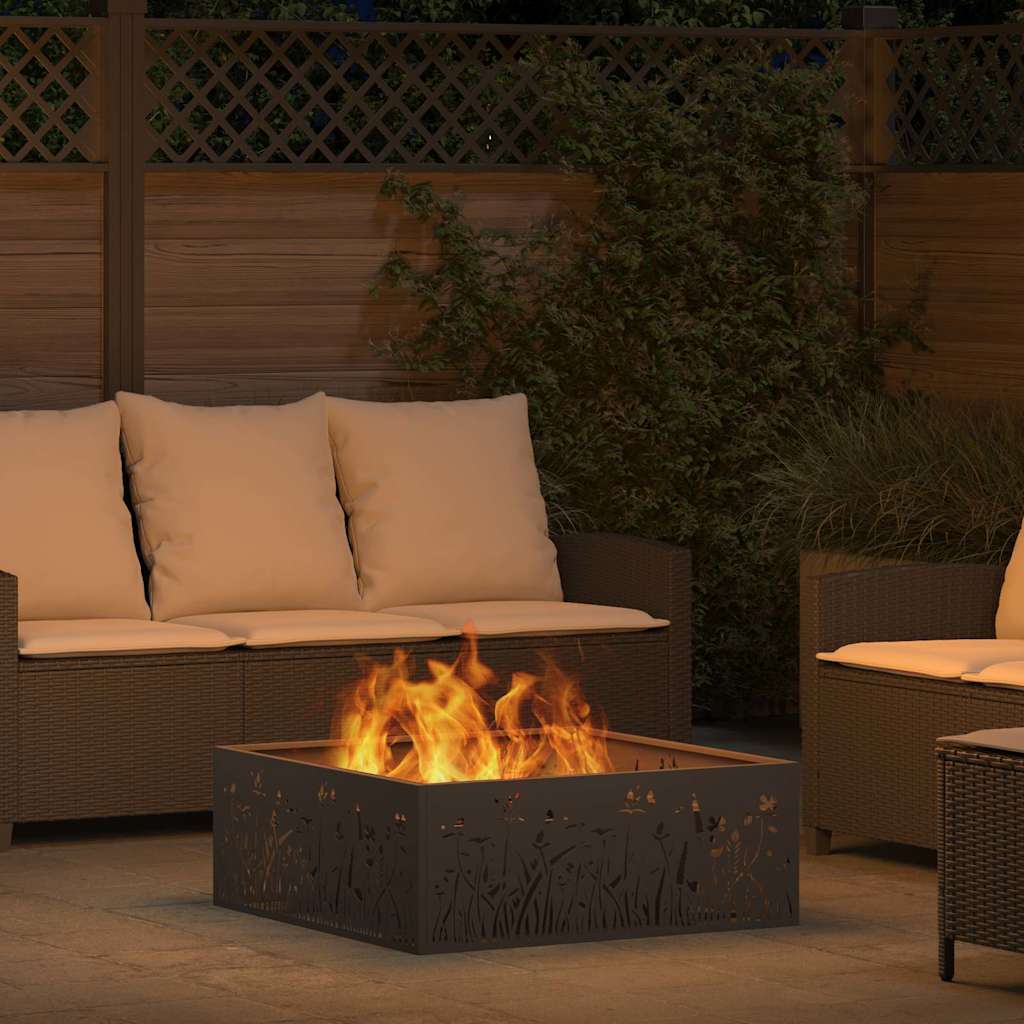 Fire Pit Black 80 x 80 x 30 cm Weathering Steel