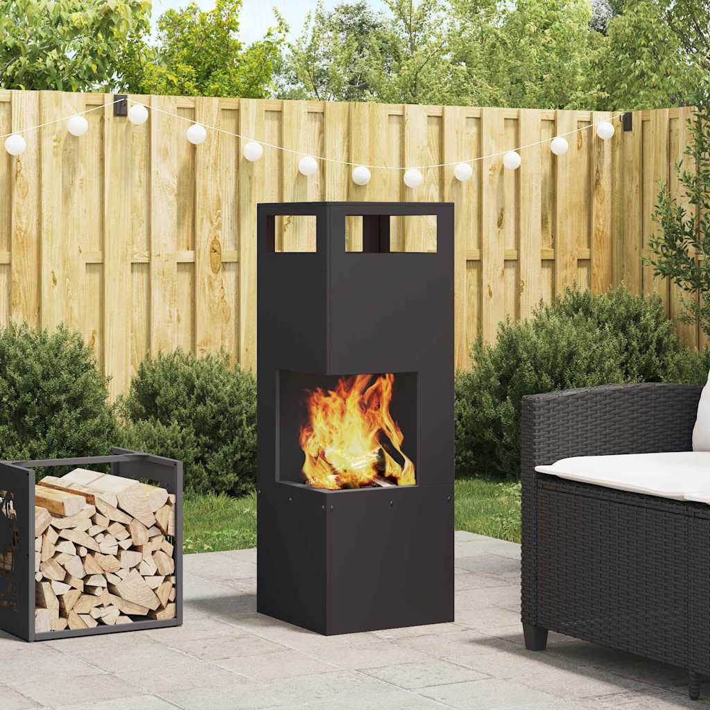 Fire Pit Black 35 x 35 x 100 cm Weathering Steel