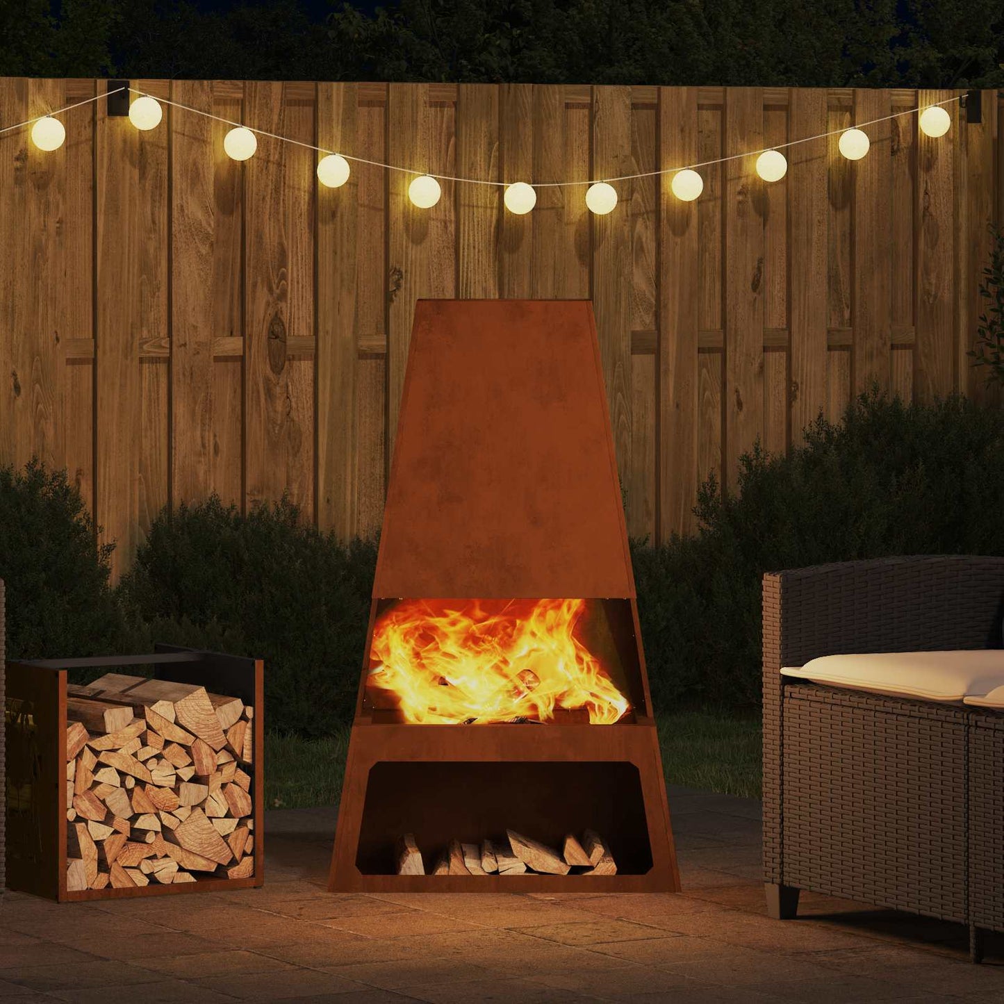 Fire Pit Rusty 60 x 35 x 100 cm Weathering Steel