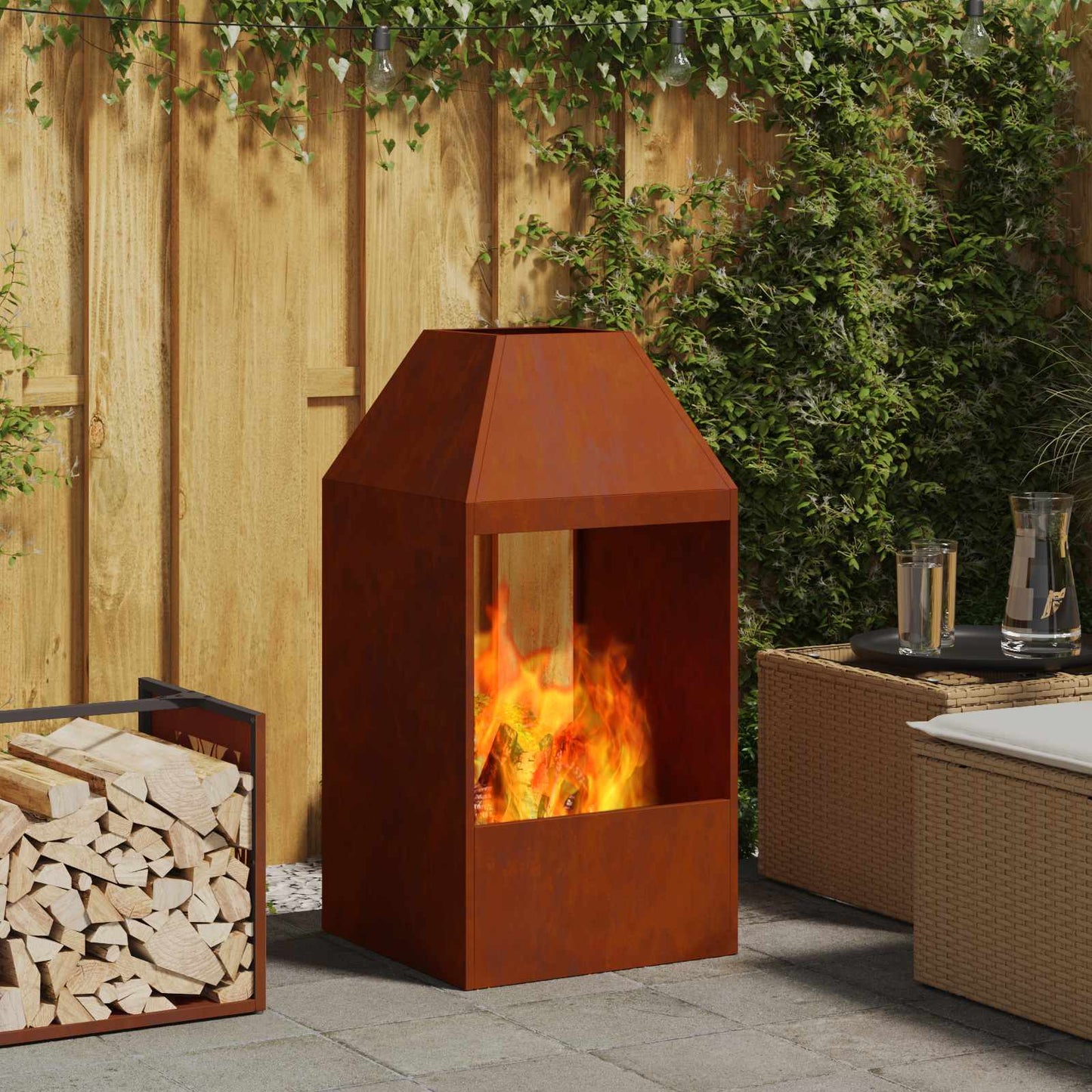 Fire Pit Rusty 50 x 50 x 100 cm Weathering Steel