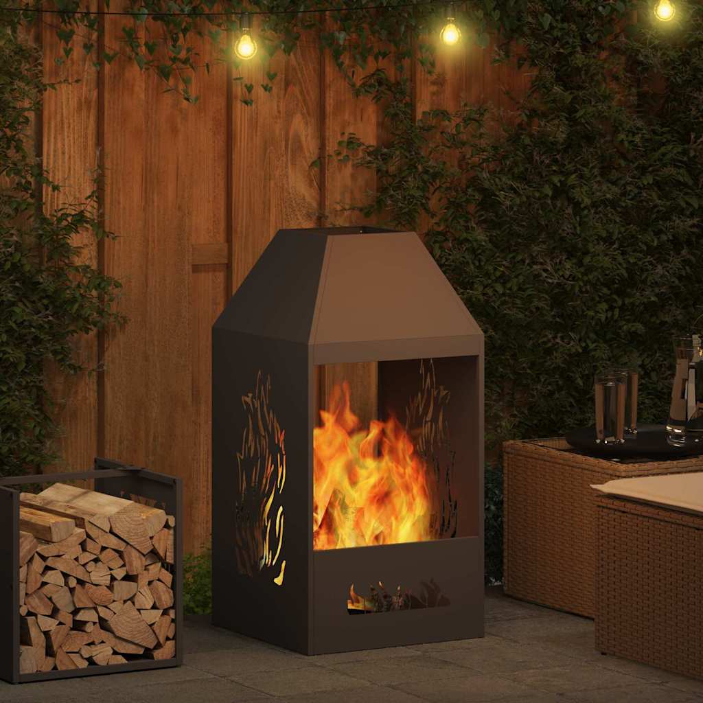 Fire Pit Black 50 x 50 x 100 cm Weathering Steel