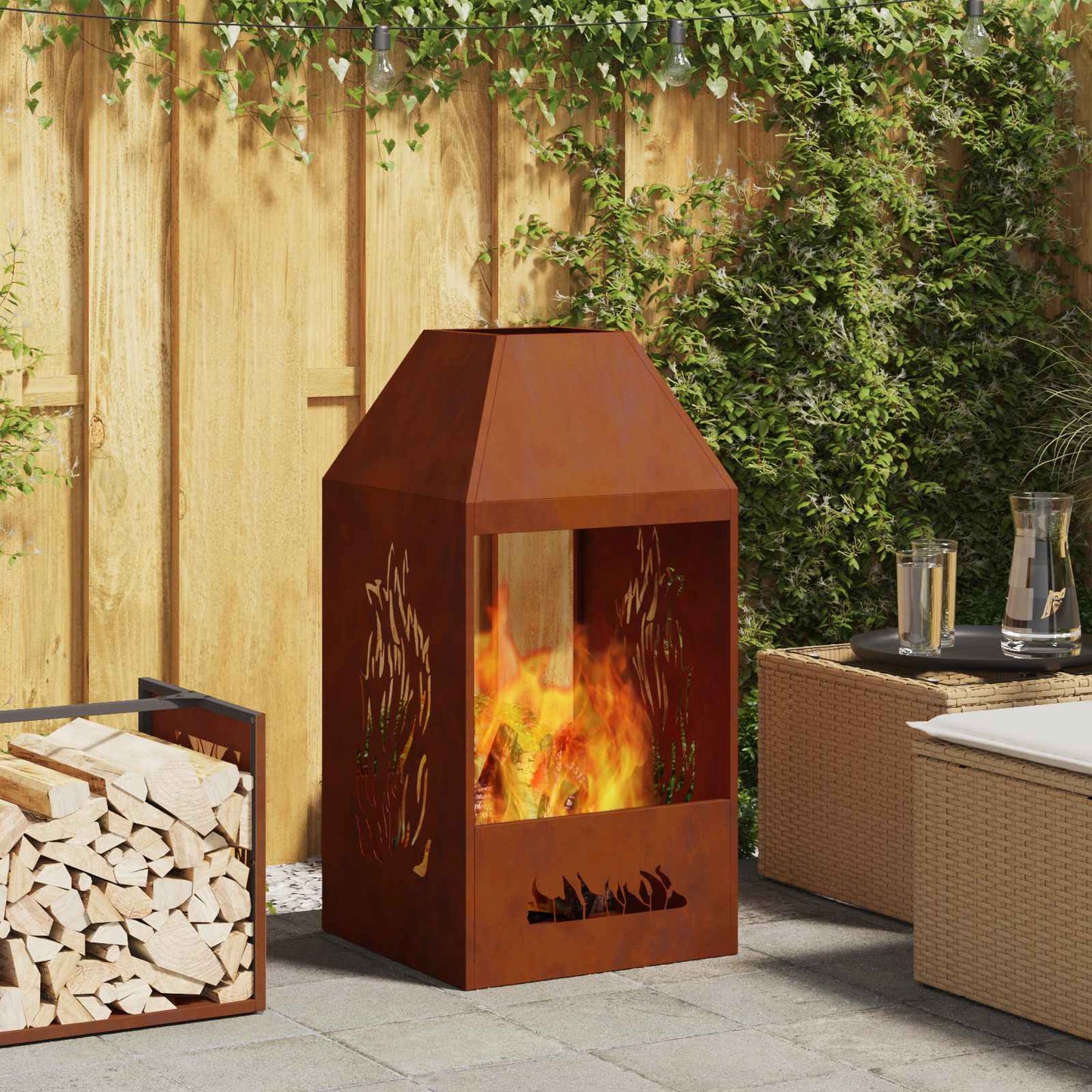 Fire Pit Rusty 50 x 50 x 100 cm Weathering Steel
