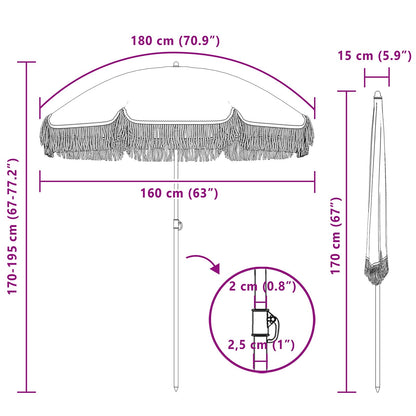 Beach Parasol Grey and White 160 x 160 x 196 cm