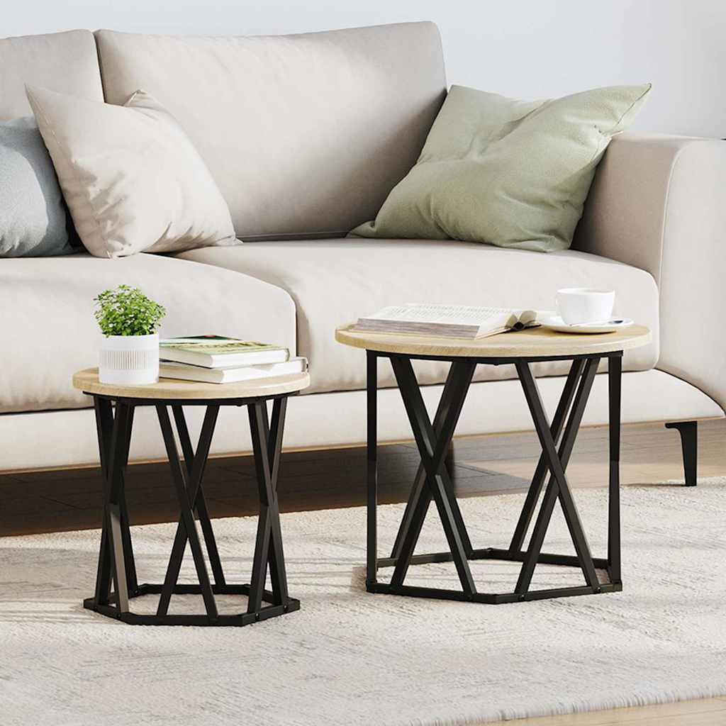 Side Table 2 pcs Sonoma Oak Engineered Wood and Steel