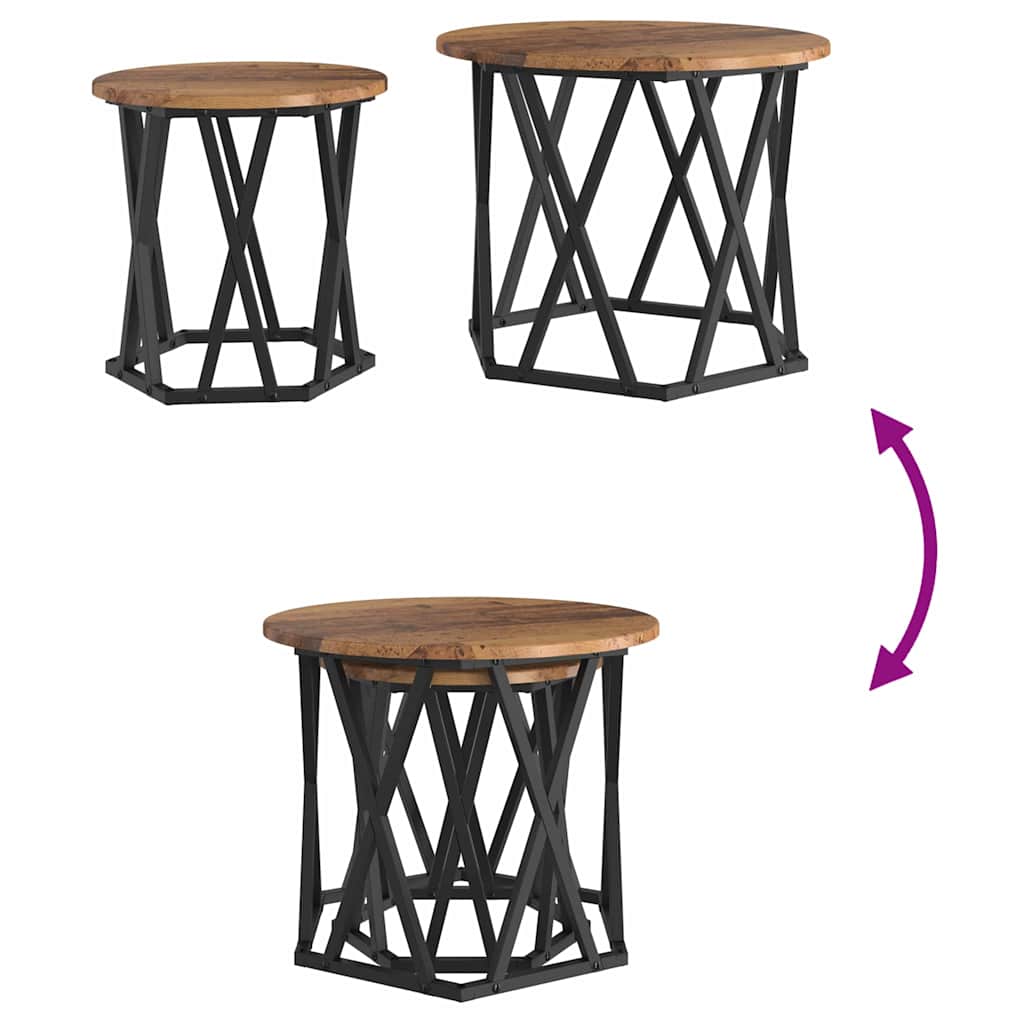 Side Table 2 pcs Reclaimed Wood Engineered Wood and Steel