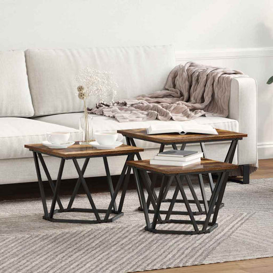 Coffee Table 3 pcs Smoked oak 50 x 50 x 40 cm