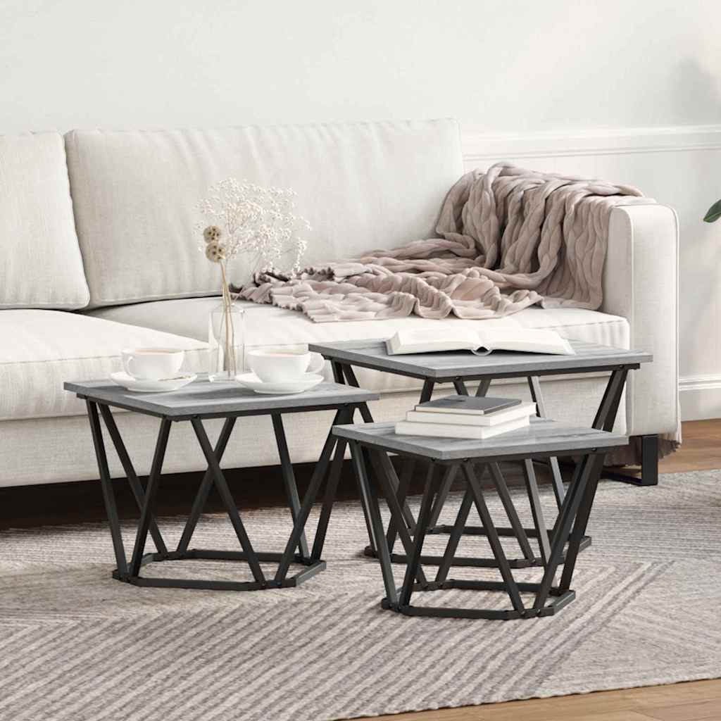 Coffee Table 3 pcs Grey sonoma 50 x 50 x 40 cm