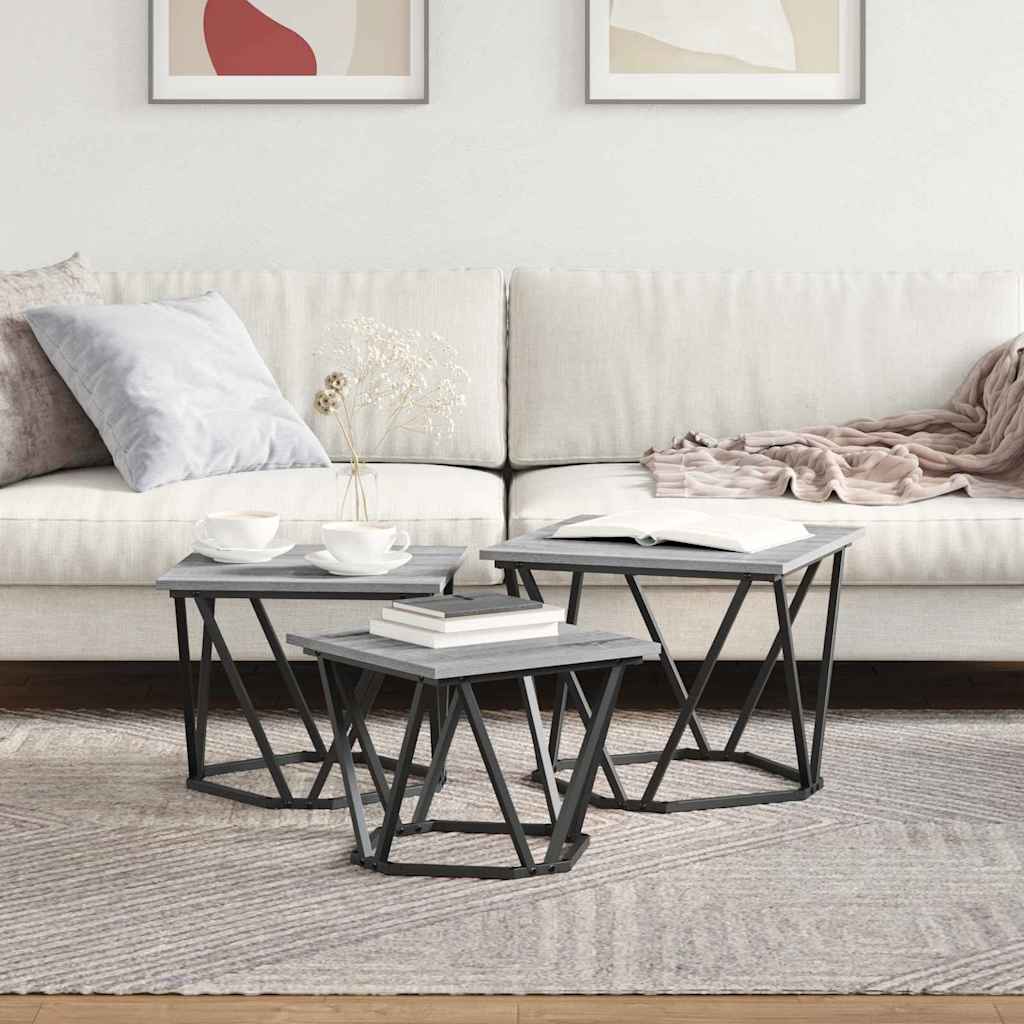 Coffee Table 3 pcs Grey sonoma 50 x 50 x 40 cm