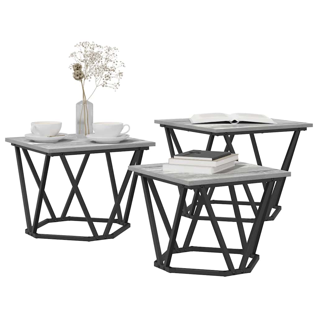 Coffee Table 3 pcs Grey sonoma 50 x 50 x 40 cm