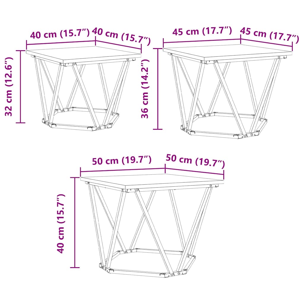 Coffee Table 3 pcs Grey sonoma 50 x 50 x 40 cm