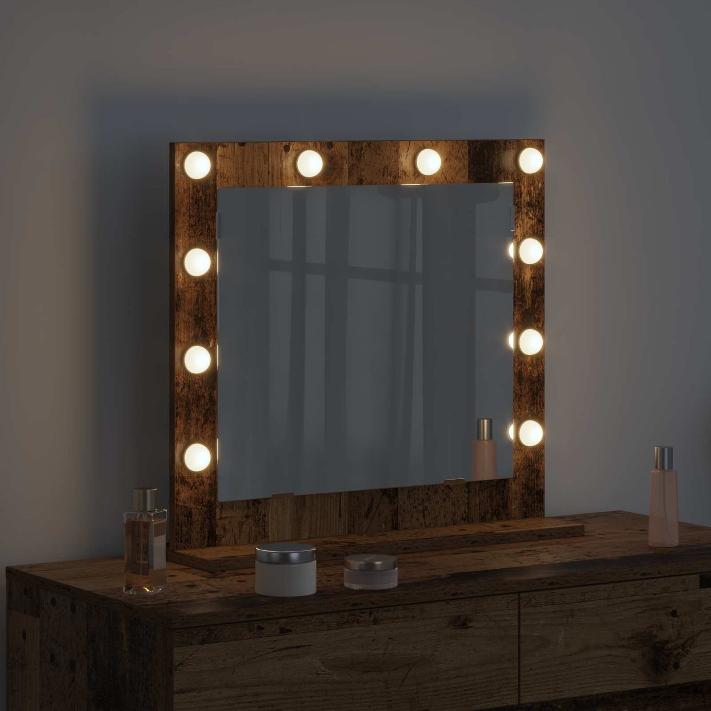 Vanity Mirror Rectangular with Mirror Old Wood 60 x 55 x 18 cm