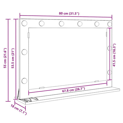 Vanity Mirror Rectangular Sonoma Oak 80 x 55 x 18 cm