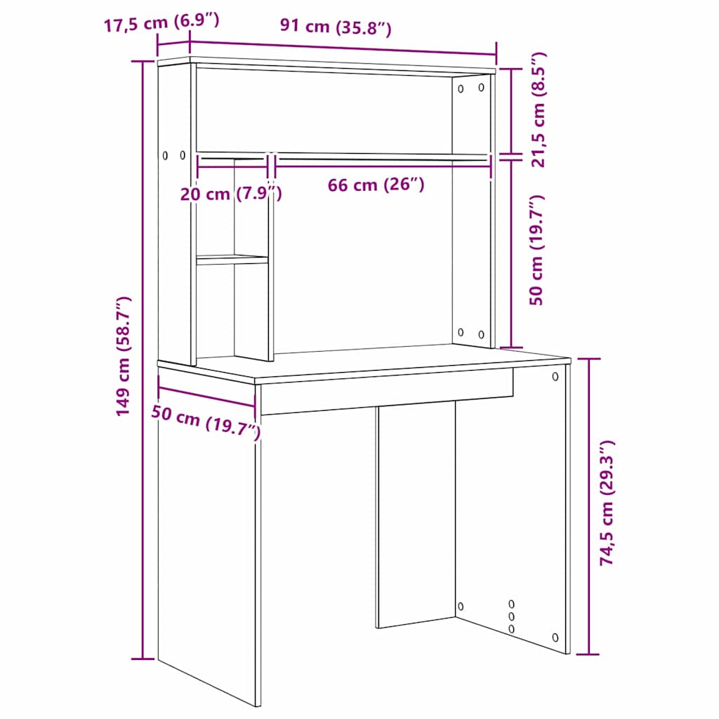 Desk Artisan Oak 91 x 50 x 149 cm Engineered Wood
