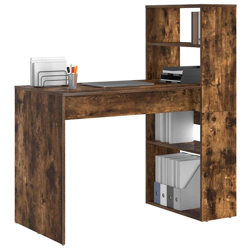 Desk with Shelf Smoked Oak 113 x 54 x 120 cm Engineered Wood