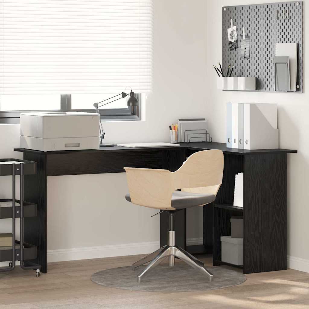 Desk with Shelf Black Oak 142 x 102 x 73 cm Engineered Wood
