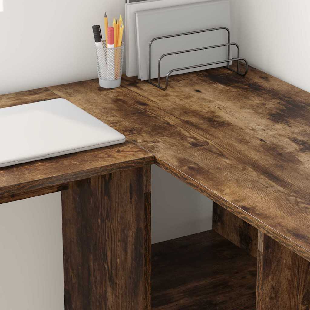 Desk with Shelf Smoked Oak 142 x 102 x 73 cm Engineered Wood