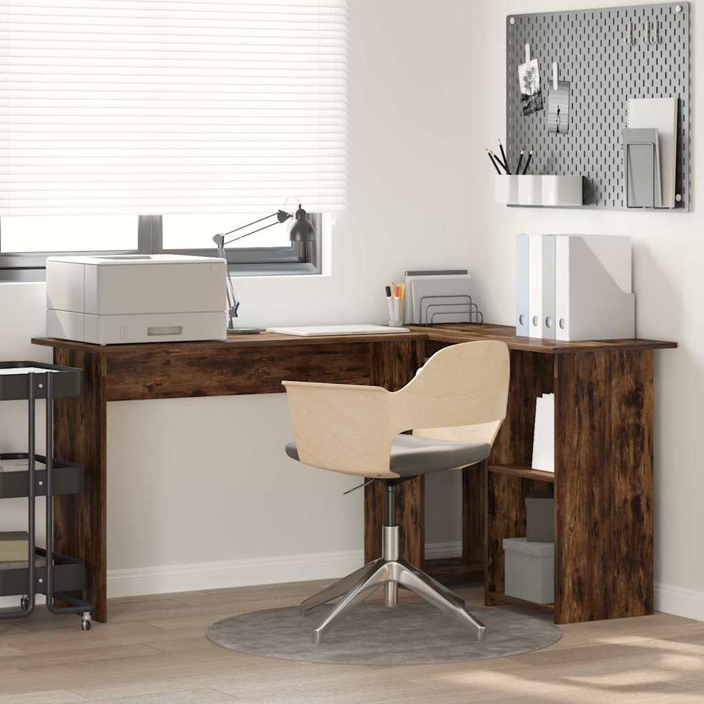 Desk with Shelf Smoked Oak 142 x 102 x 73 cm Engineered Wood