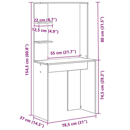 Desk with Shelf Black Oak 78.5 x 37 x 154.5 cm Engineered Wood