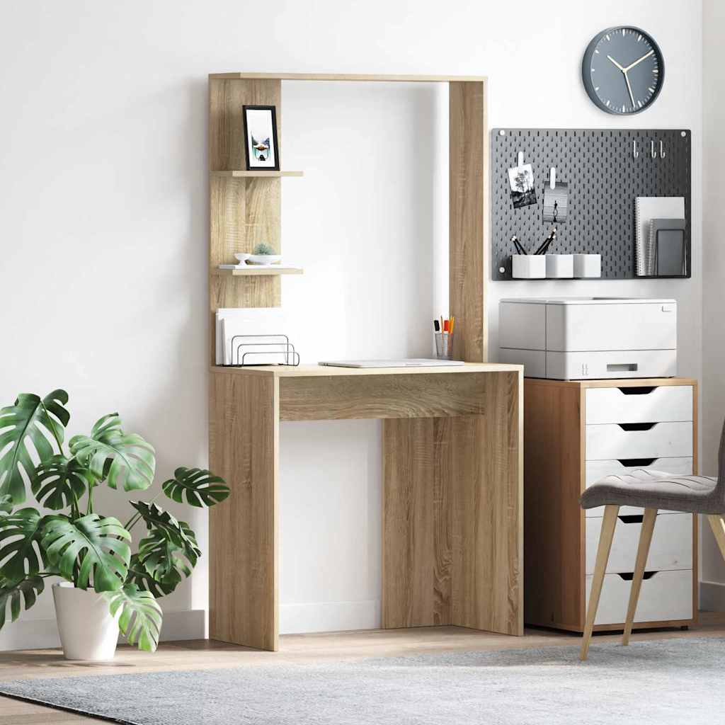 Desk with Shelf Sonoma Oak 78.5 x 37 x 154.5 cm Engineered Wood