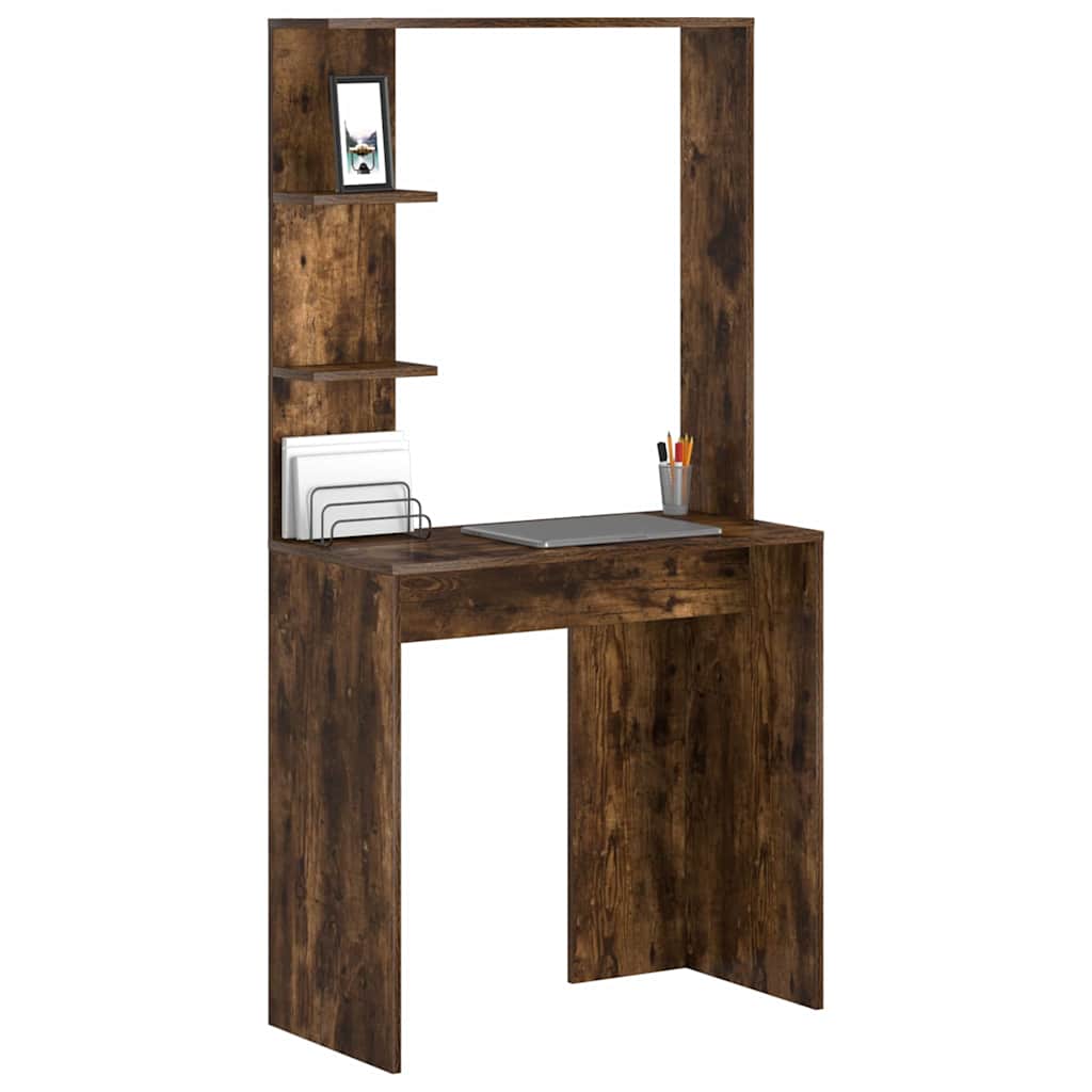 Desk with Shelf Smoked Oak 78.5 x 37 x 154.5 cm Engineered Wood
