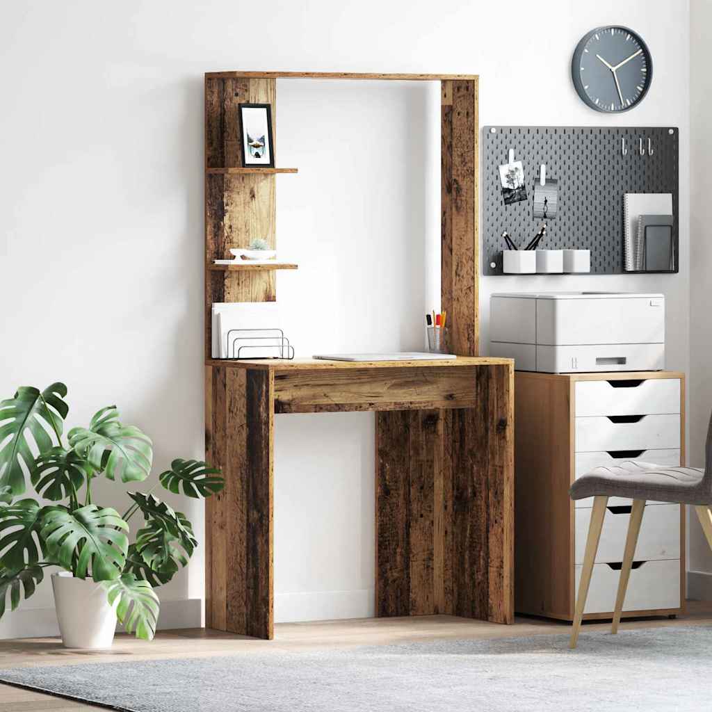 Desk with Shelf Old Wood 78.5 x 37 x 154.5 cm Engineered Wood