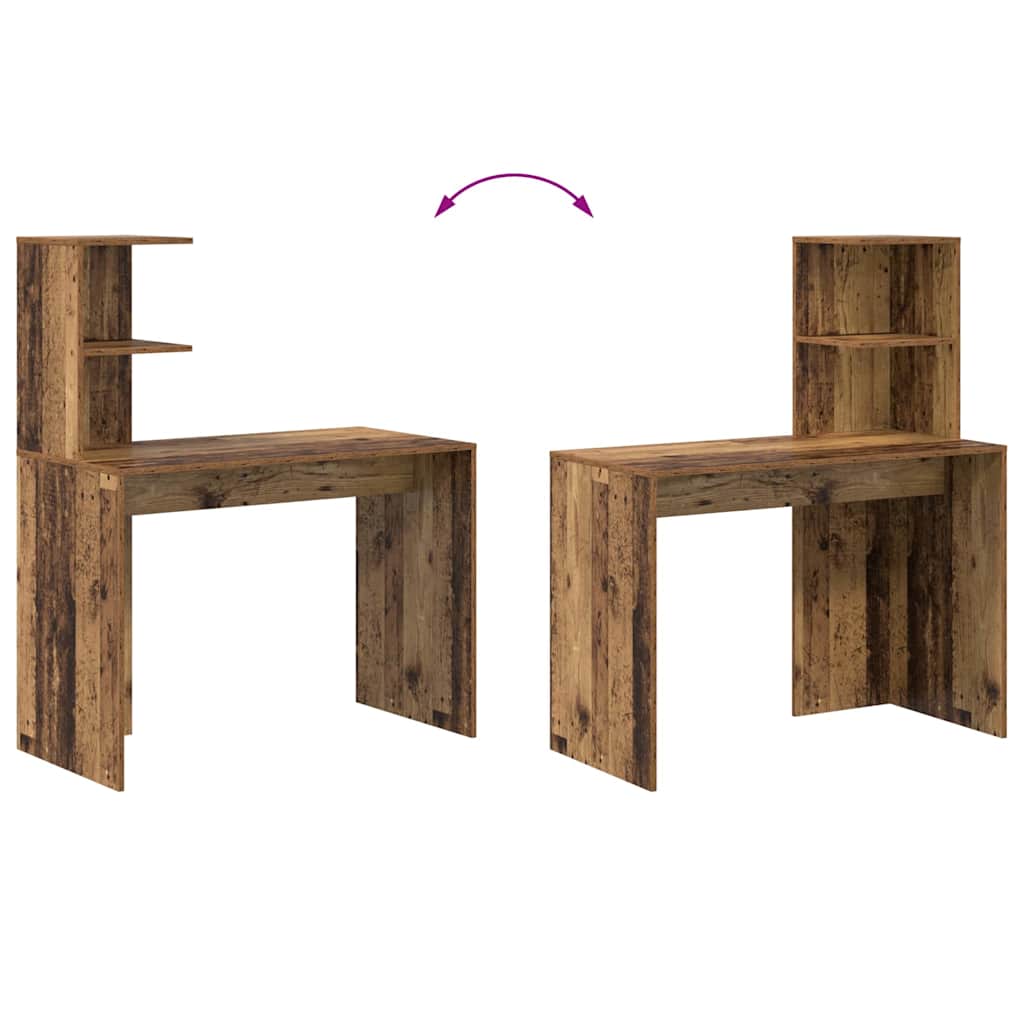 Desk with Shelf Old Wood 102 x 50 x 124 cm Engineered Wood