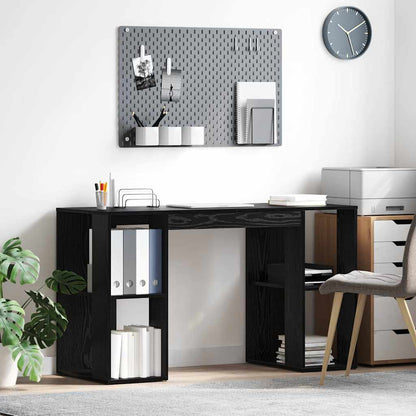 Desk with Shelf Black Oak 130 x 50.5 x 75 cm Engineered Wood