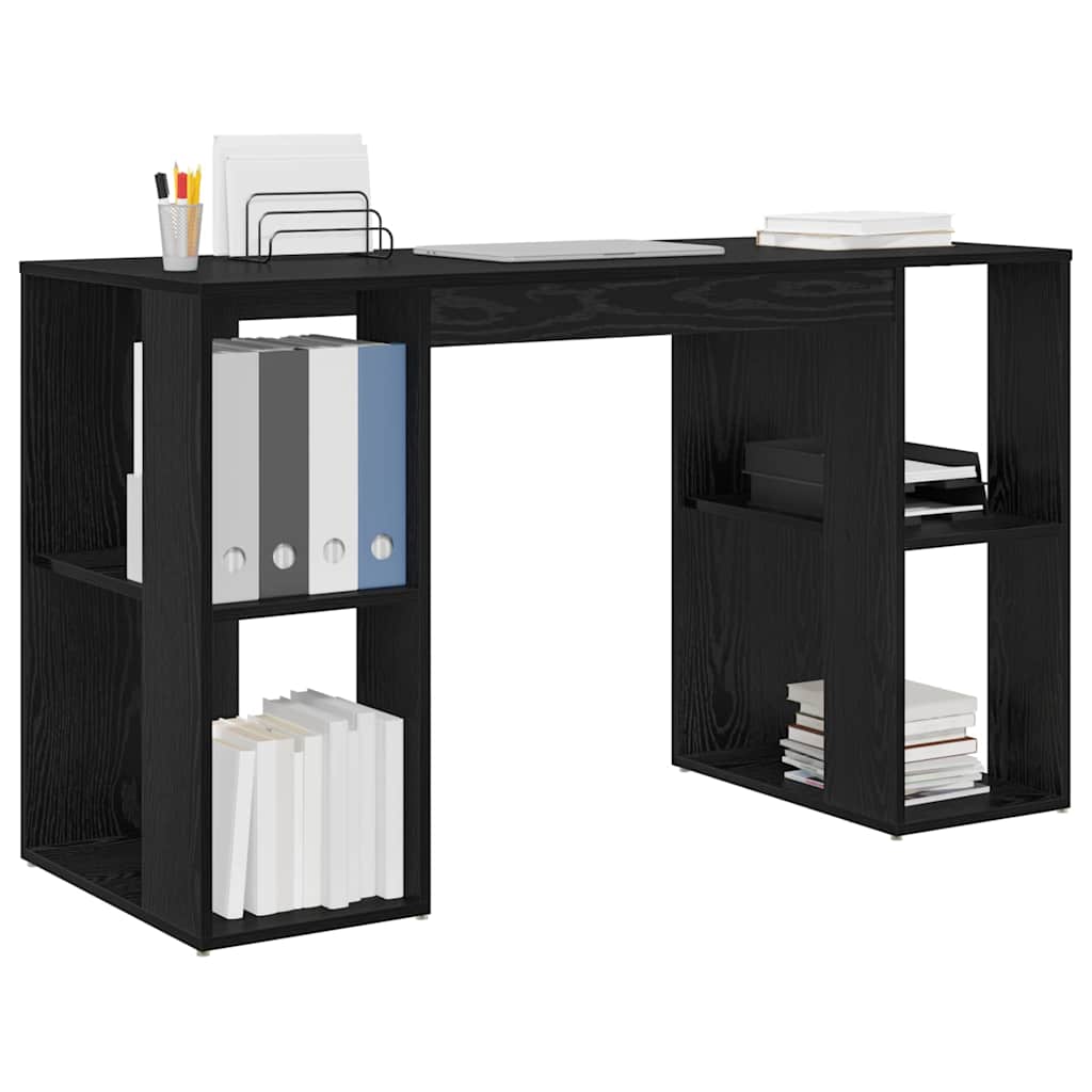 Desk with Shelf Black Oak 130 x 50.5 x 75 cm Engineered Wood